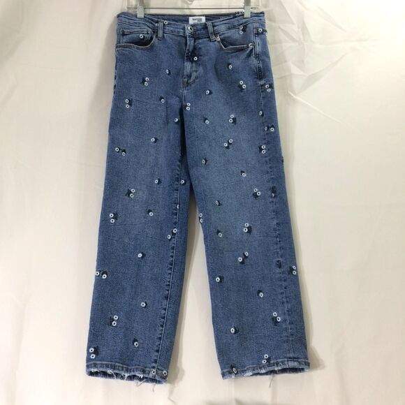 Kensie Jeans The Ella High Rise Straight Blue Embroidered Flowers Size 8 - Picture 1 of 5